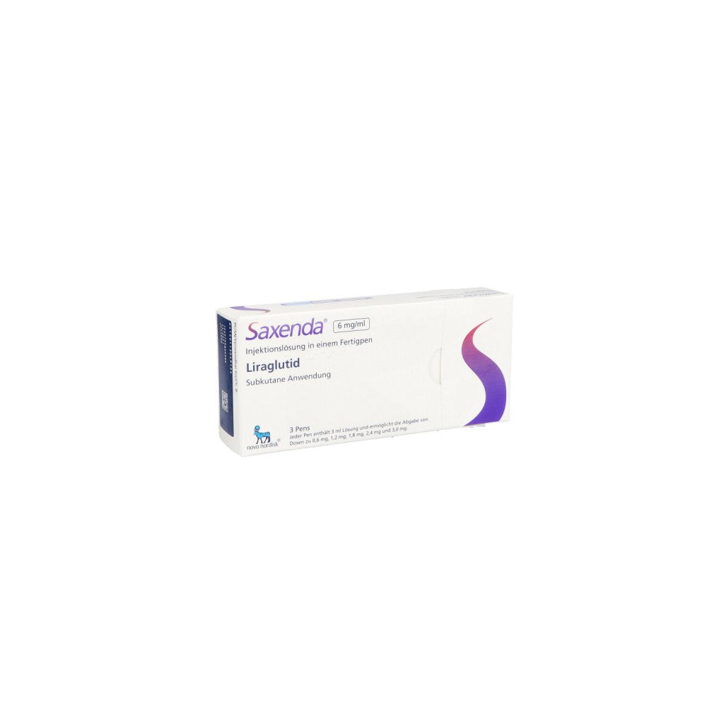 Das Produktfoto zeigt Saxenda 6 Mg/Ml Injektionslsg.I.E.Fertigpen (3X3 ml) PZN 11304915