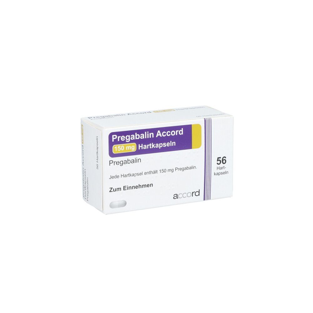 Das Produktfoto zeigt Pregabalin Accord 150 Mg Hartkapseln (56 stk) PZN 11305139