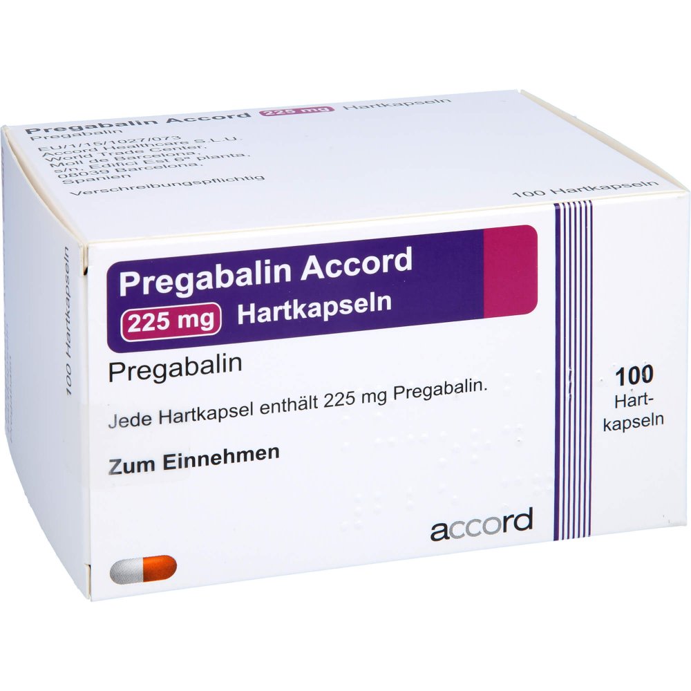 Das Produktfoto zeigt Pregabalin Accord 225 Mg Hartkapseln (100 stk) PZN 11305180