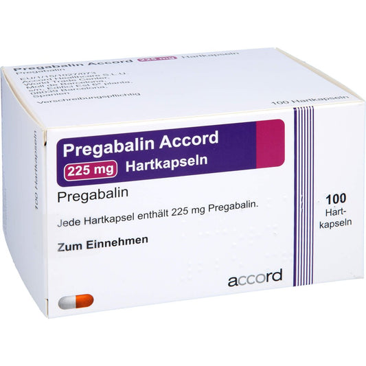 Das Produktfoto zeigt Pregabalin Accord 225 Mg Hartkapseln (100 stk) PZN 11305180