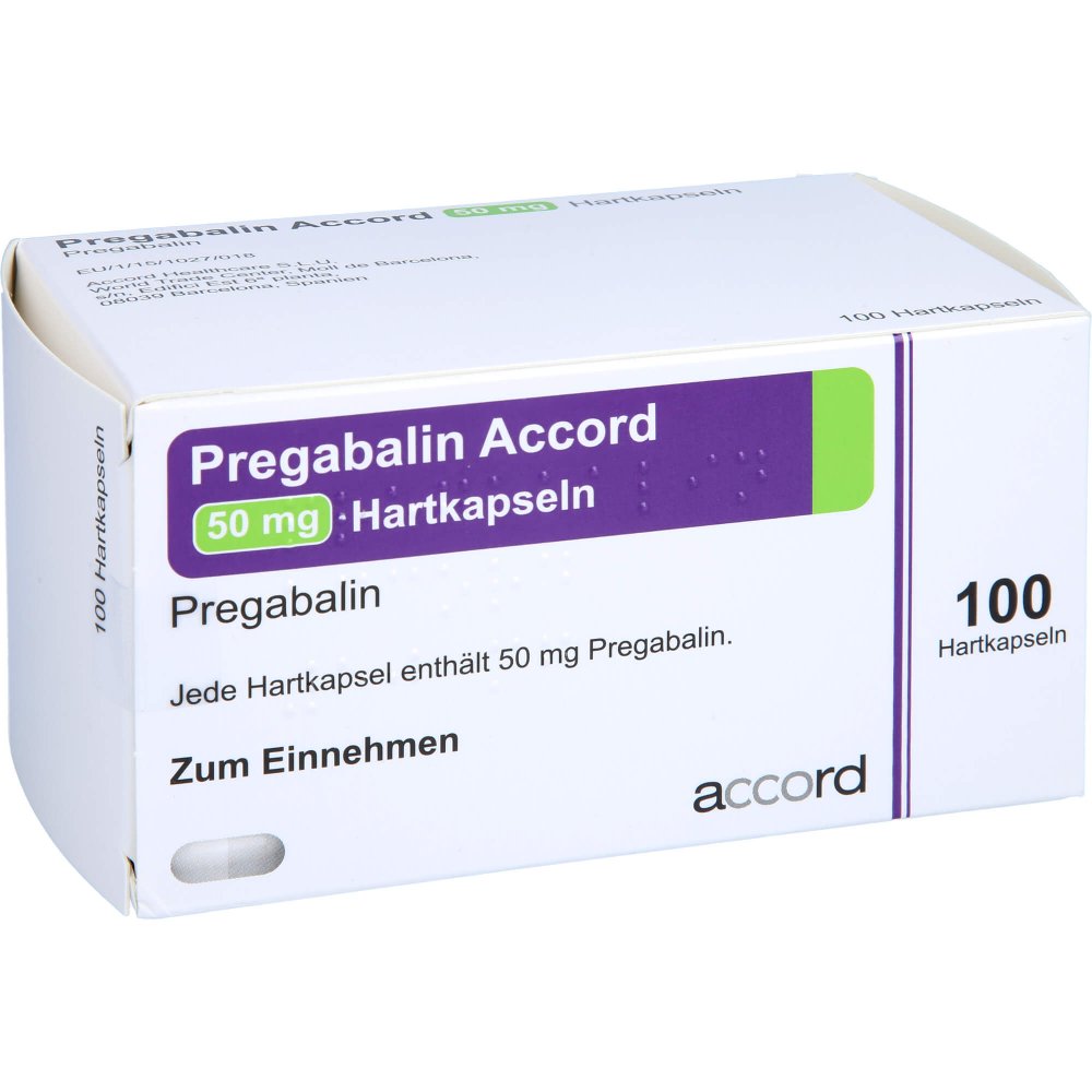 Das Produktfoto zeigt Pregabalin Accord 50 Mg Hartkapseln (100 stk) PZN 11305381