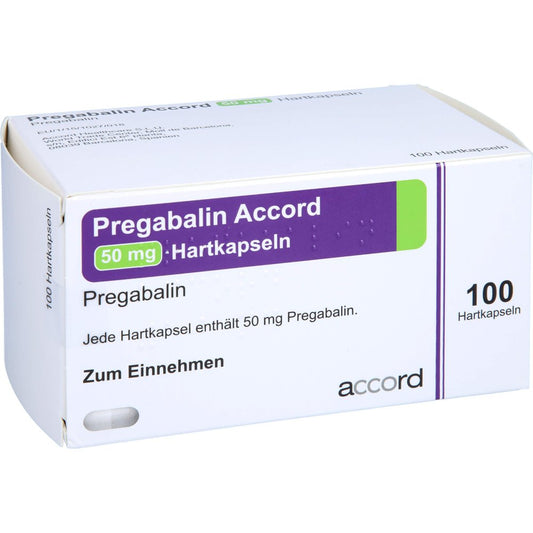 Das Produktfoto zeigt Pregabalin Accord 50 Mg Hartkapseln (100 stk) PZN 11305381