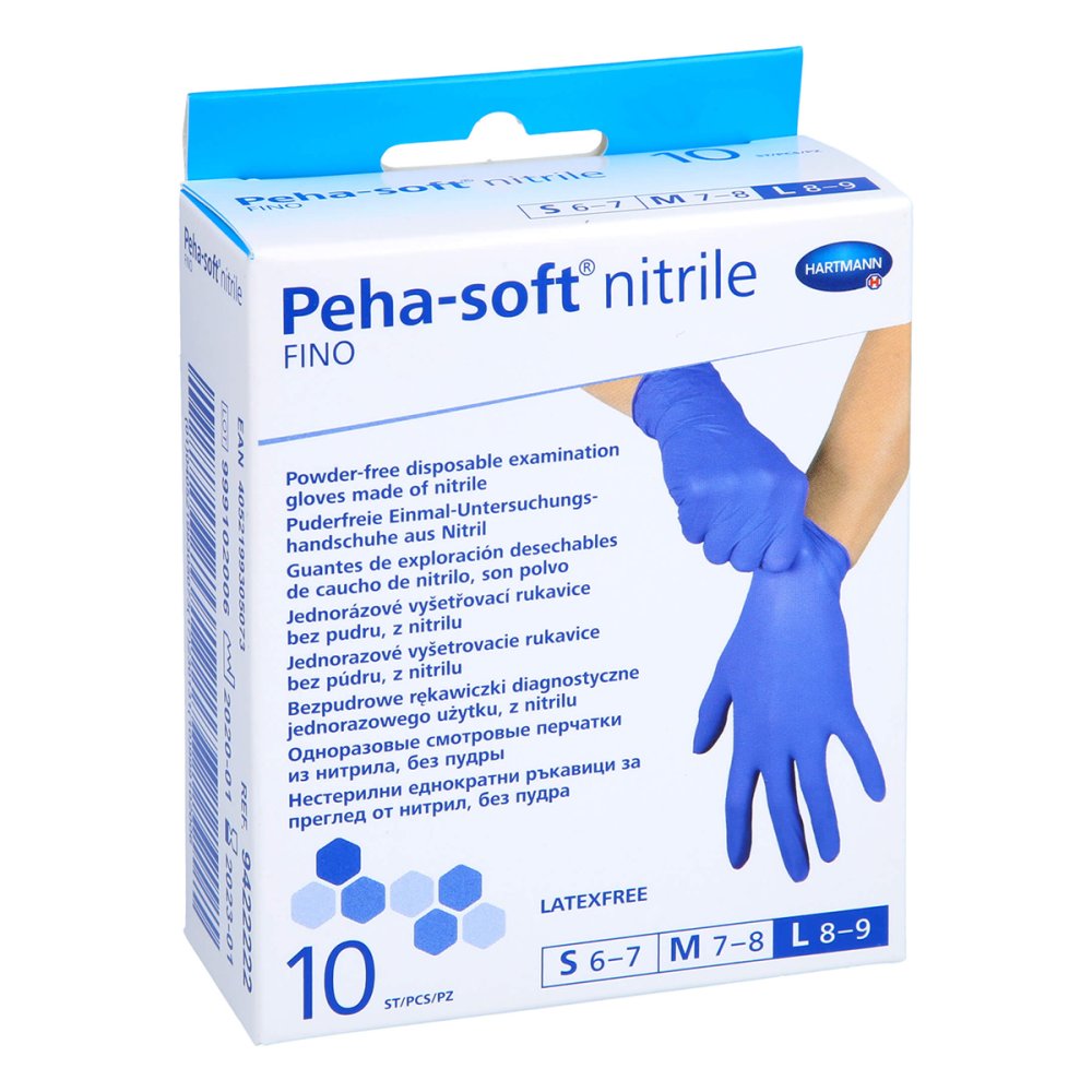 Das Produktfoto zeigt Peha-Soft Nitrile Fino Unt.Hands.Unsteril Pf L (10 stk) PZN 11309203