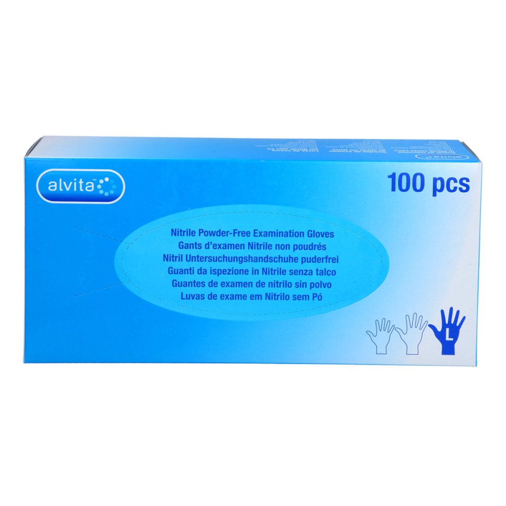 Das Produktfoto zeigt Alvita Nitril Unt.Handschuhe Unsteril Puderfrei L (100 stk) PZN 11309315