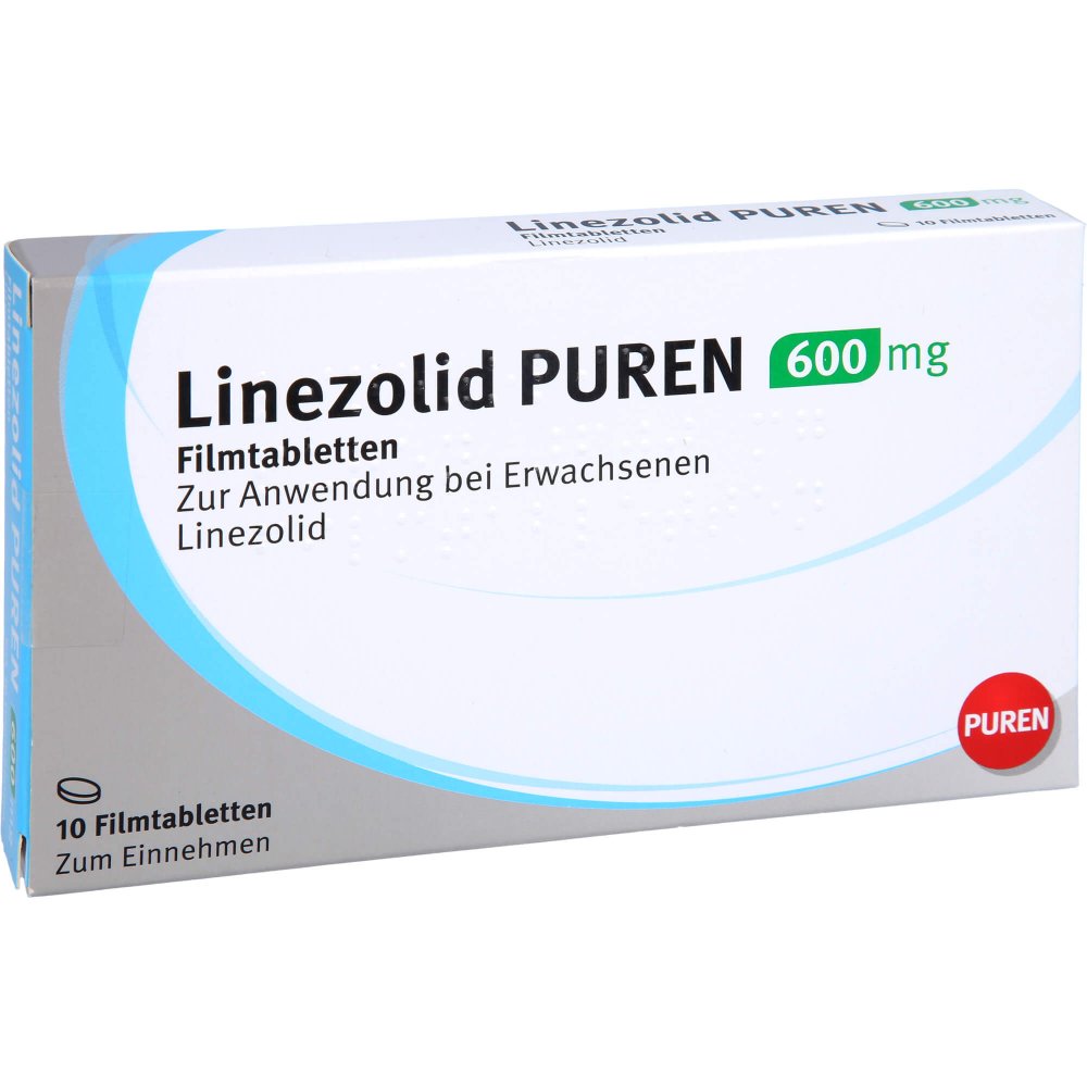 Das Produktfoto zeigt Linezolid Puren 600 Mg Filmtabletten (10 stk) PZN 11314345