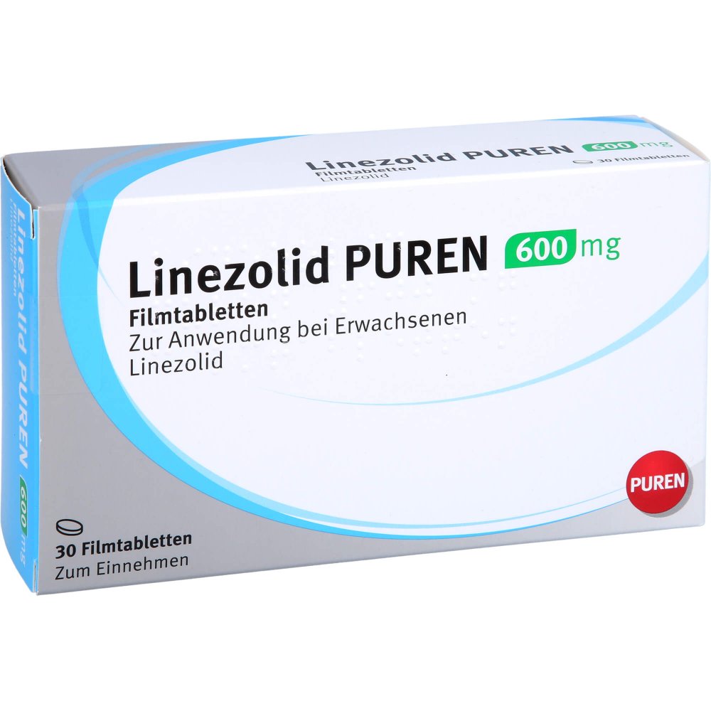 Das Produktfoto zeigt Linezolid Puren 600 Mg Filmtabletten (30 stk) PZN 11314351