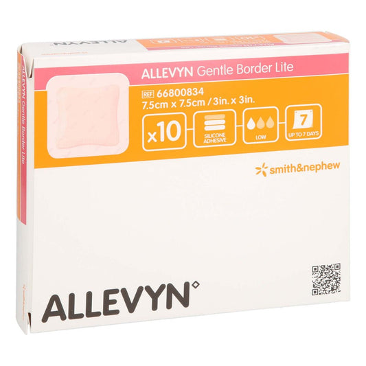 Das Produktfoto zeigt Allevyn Gentle Border Lite 7,5x7,5 Cm Schaumverb. (10 stk) PZN 11319236