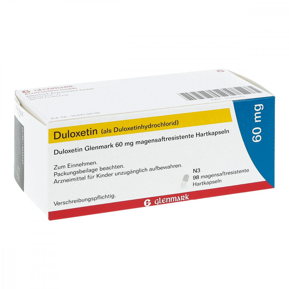 Das Produktfoto zeigt Duloxetin Glenmark 60 Mg Magensaftres.Hartkapseln (98 stk) PZN 11323373