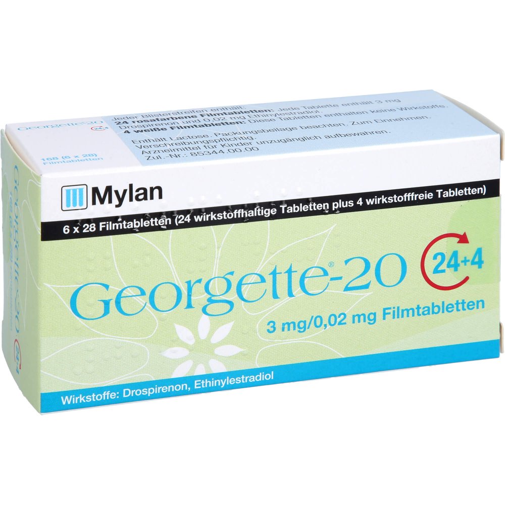 Das Produktfoto zeigt Georgette-20 24+4 3 Mg/0,02 Mg Filmtabletten (168 stk) PZN 11323812