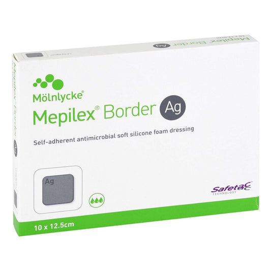 Das Produktfoto zeigt Mepilex Border Ag Schaumverb.10x12,5 Cm Steril (5 stk) PZN 11343298