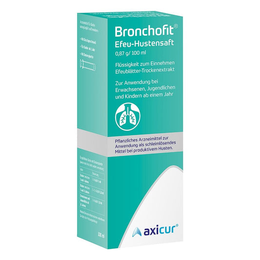 Das Produktfoto zeigt Bronchofit Efeu-Hustensaft 0,87 G/100 Ml Fle (100 ml) PZN 11352630