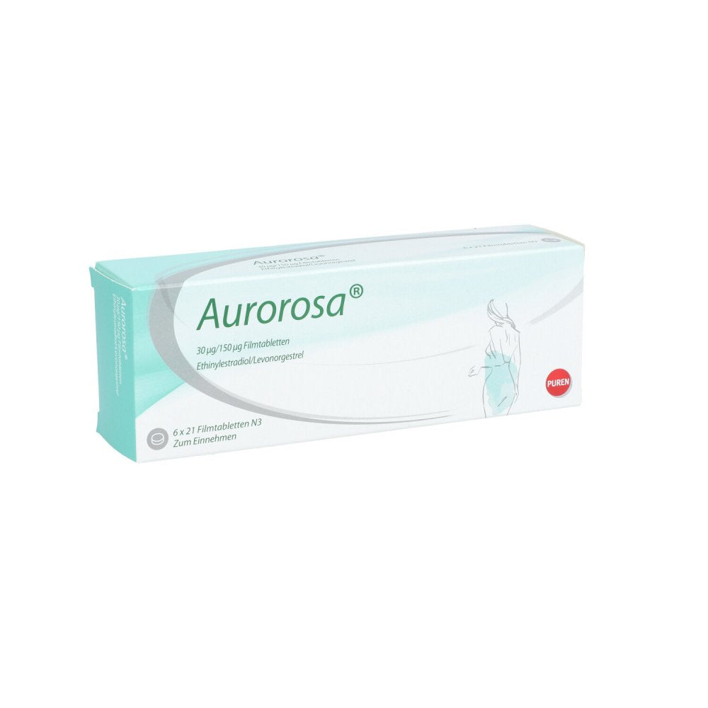 Das Produktfoto zeigt Aurorosa 30 Μg/150 Μg Filmtabletten (6X21 stk) PZN 11354362