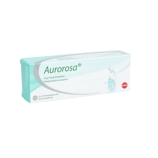 Das Produktfoto zeigt Aurorosa 30 Μg/150 Μg Filmtabletten (6X21 stk) PZN 11354362