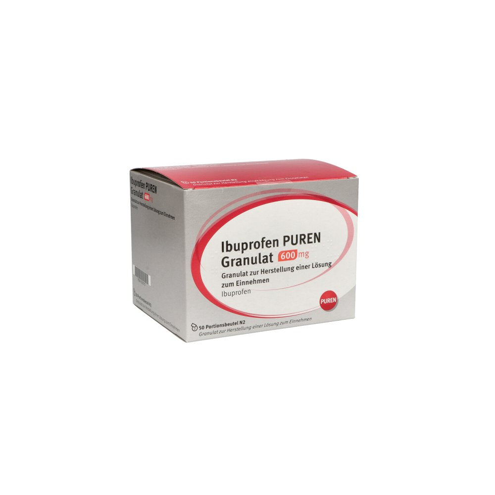 Das Produktfoto zeigt Ibuprofen Puren Granulat 600 Mg Z.Her.E.Lsg.Z.Ein. (50 stk) PZN 11355172