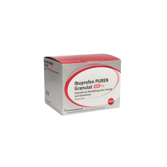 Das Produktfoto zeigt Ibuprofen Puren Granulat 600 Mg Z.Her.E.Lsg.Z.Ein. (50 stk) PZN 11355172