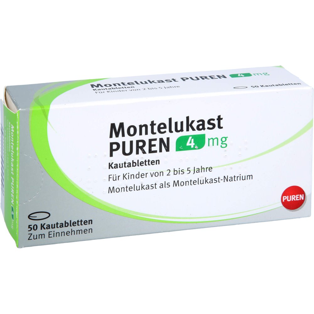 Das Produktfoto zeigt Montelukast Puren 4 Mg Kautabletten (50 stk) PZN 11356473