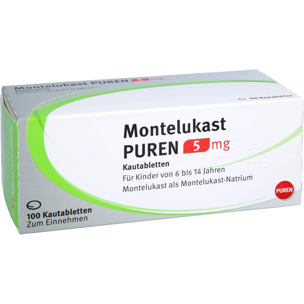 Das Produktfoto zeigt Montelukast Puren 5 Mg Kautabletten (100 stk) PZN 11356510