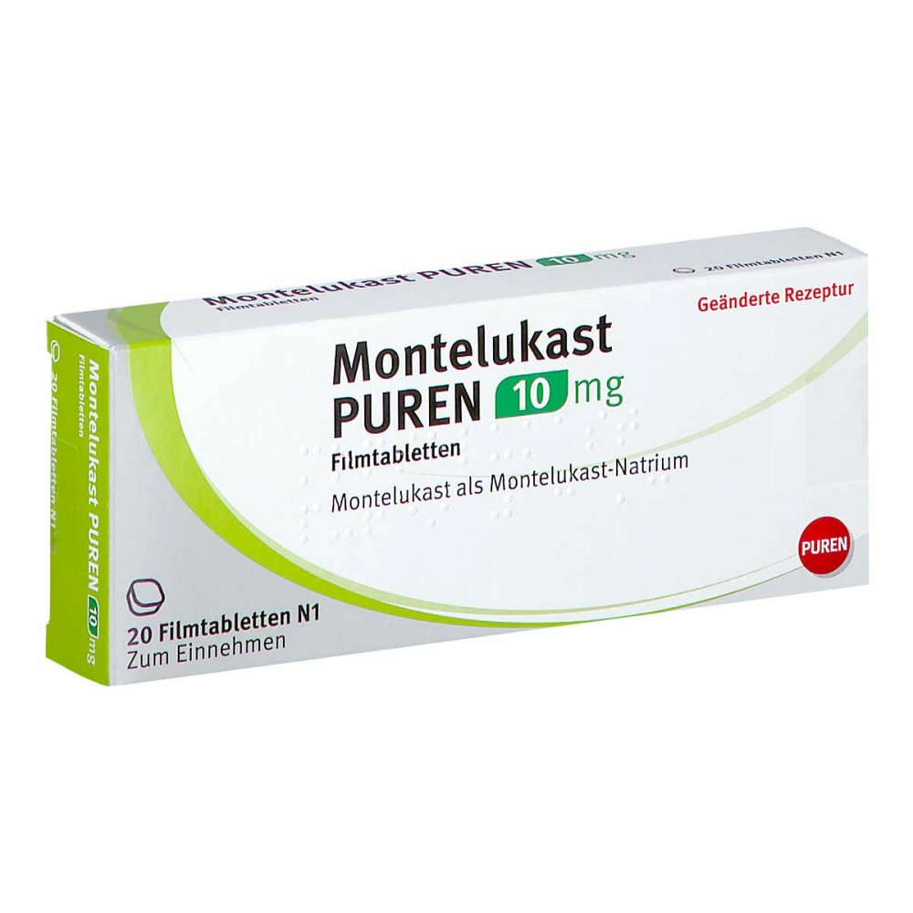 Das Produktfoto zeigt Montelukast Puren 10 Mg Filmtabletten (20 stk) PZN 11356533