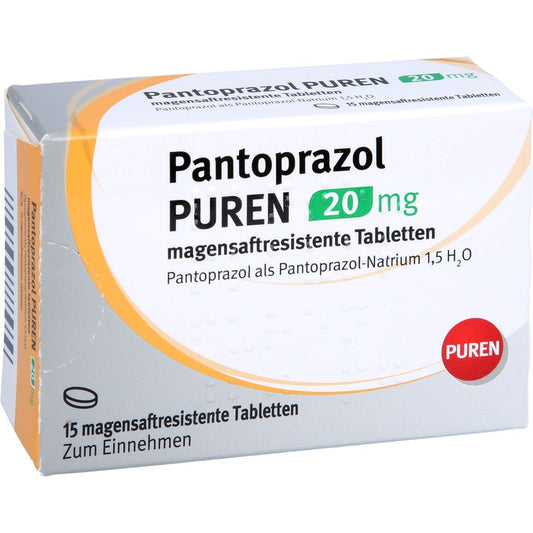 Das Produktfoto zeigt Pantoprazol Puren 20 Mg Magensaftres.Tabletten (15 stk) PZN 11357082