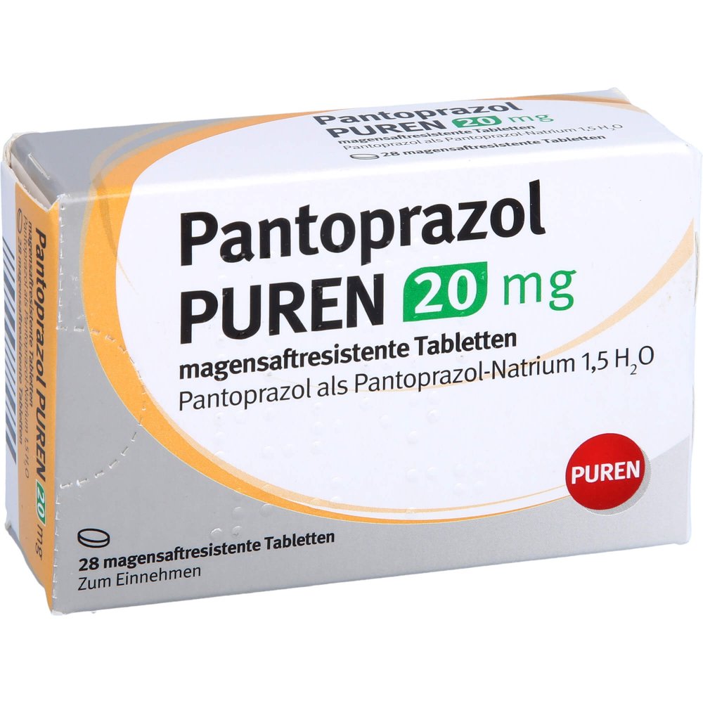 Das Produktfoto zeigt Pantoprazol Puren 20 Mg Magensaftres.Tabletten (28 stk) PZN 11357099