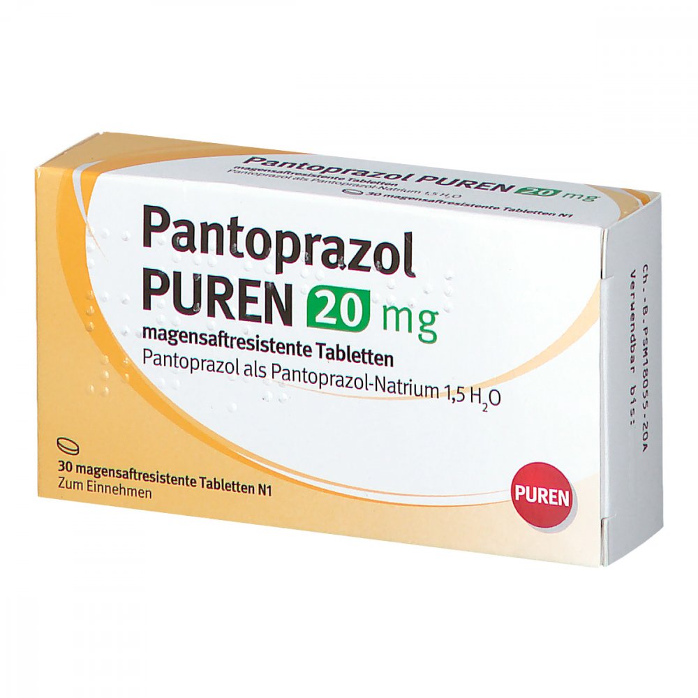 Das Produktfoto zeigt Pantoprazol Puren 20 Mg Magensaftres.Tabletten (30 stk) PZN 11357107