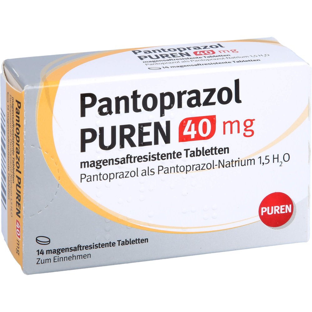 Das Produktfoto zeigt Pantoprazol Puren 40 Mg Magensaftres.Tabletten (14 stk) PZN 11357194