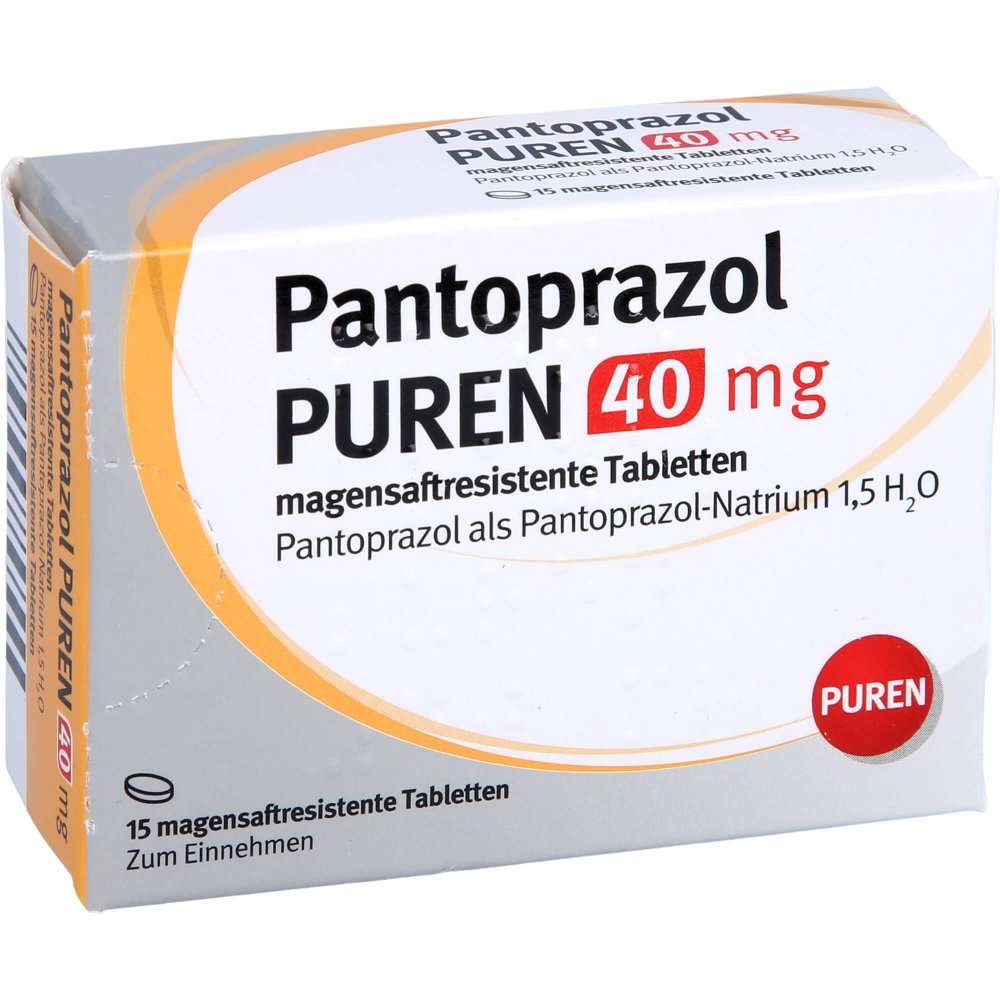 Das Produktfoto zeigt Pantoprazol Puren 40 Mg Magensaftres.Tabletten (15 stk) PZN 11357202