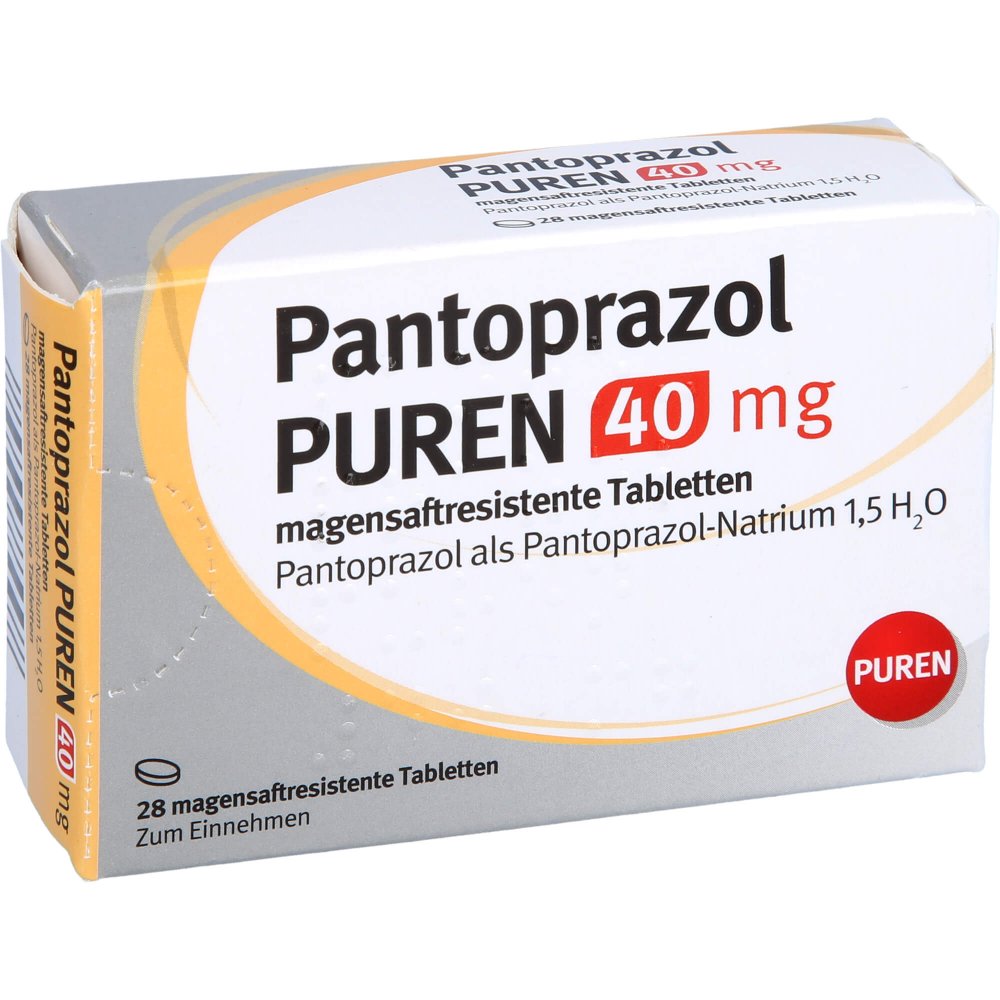 Das Produktfoto zeigt Pantoprazol Puren 40 Mg Magensaftres.Tabletten (28 stk) PZN 11357219
