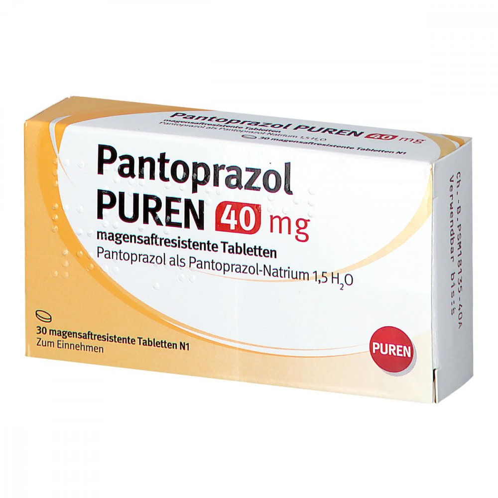 Das Produktfoto zeigt Pantoprazol Puren 40 Mg Magensaftres.Tabletten (30 stk) PZN 11357225