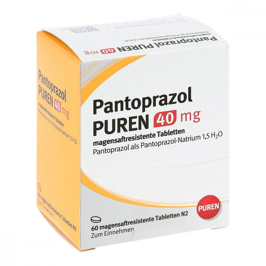 Das Produktfoto zeigt Pantoprazol Puren 40 Mg Magensaftres.Tabletten (60 stk) PZN 11357260