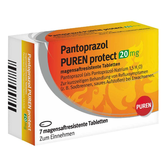 Das Produktfoto zeigt Pantoprazol Puren Protect 20 Mg Magensaftres.Tabl. (7 stk) PZN 11357337