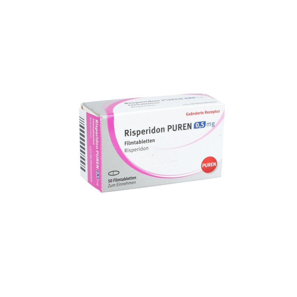 Das Produktfoto zeigt Risperidon Puren 0,5 Mg Filmtabletten (50 stk) PZN 11358035