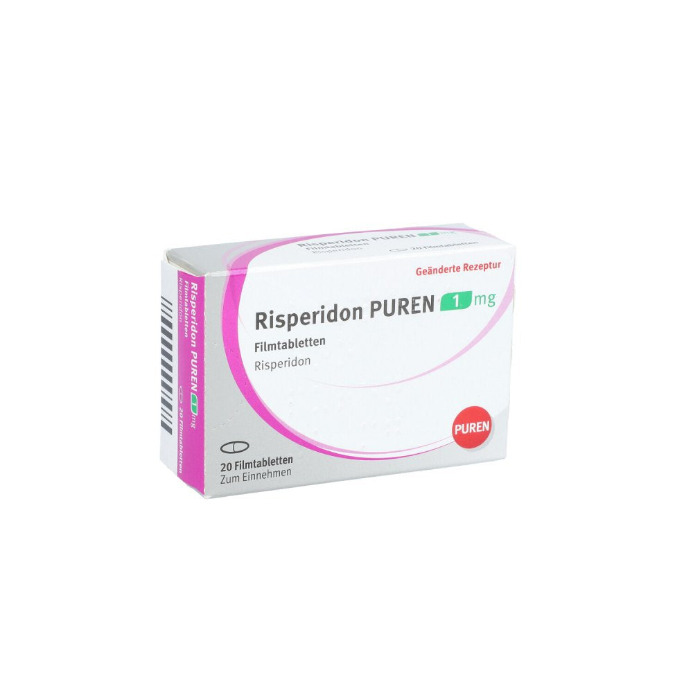 Das Produktfoto zeigt Risperidon Puren 1 Mg Filmtabletten (20 stk) PZN 11358064