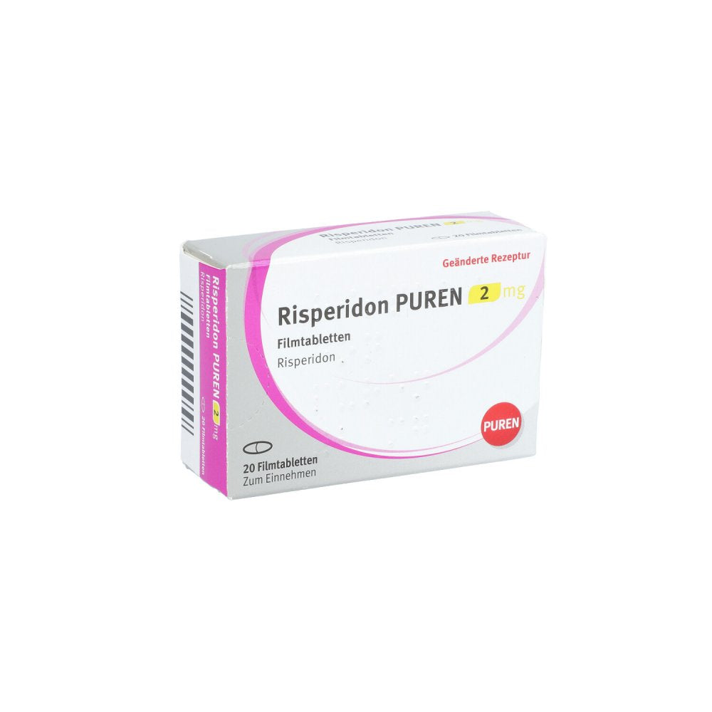 Das Produktfoto zeigt Risperidon Puren 2 Mg Filmtabletten (20 stk) PZN 11358101