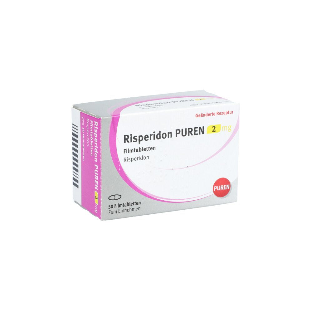 Das Produktfoto zeigt Risperidon Puren 2 Mg Filmtabletten (50 stk) PZN 11358118