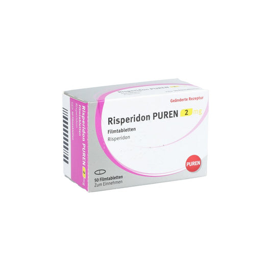 Das Produktfoto zeigt Risperidon Puren 2 Mg Filmtabletten (50 stk) PZN 11358118