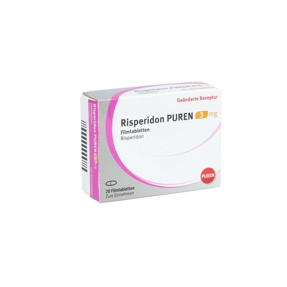 Das Produktfoto zeigt Risperidon Puren 3 Mg Filmtabletten (20 stk) PZN 11358147