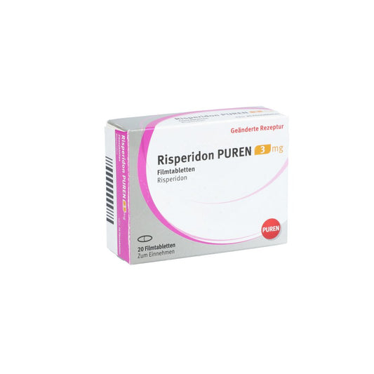 Das Produktfoto zeigt Risperidon Puren 3 Mg Filmtabletten (20 stk) PZN 11358147