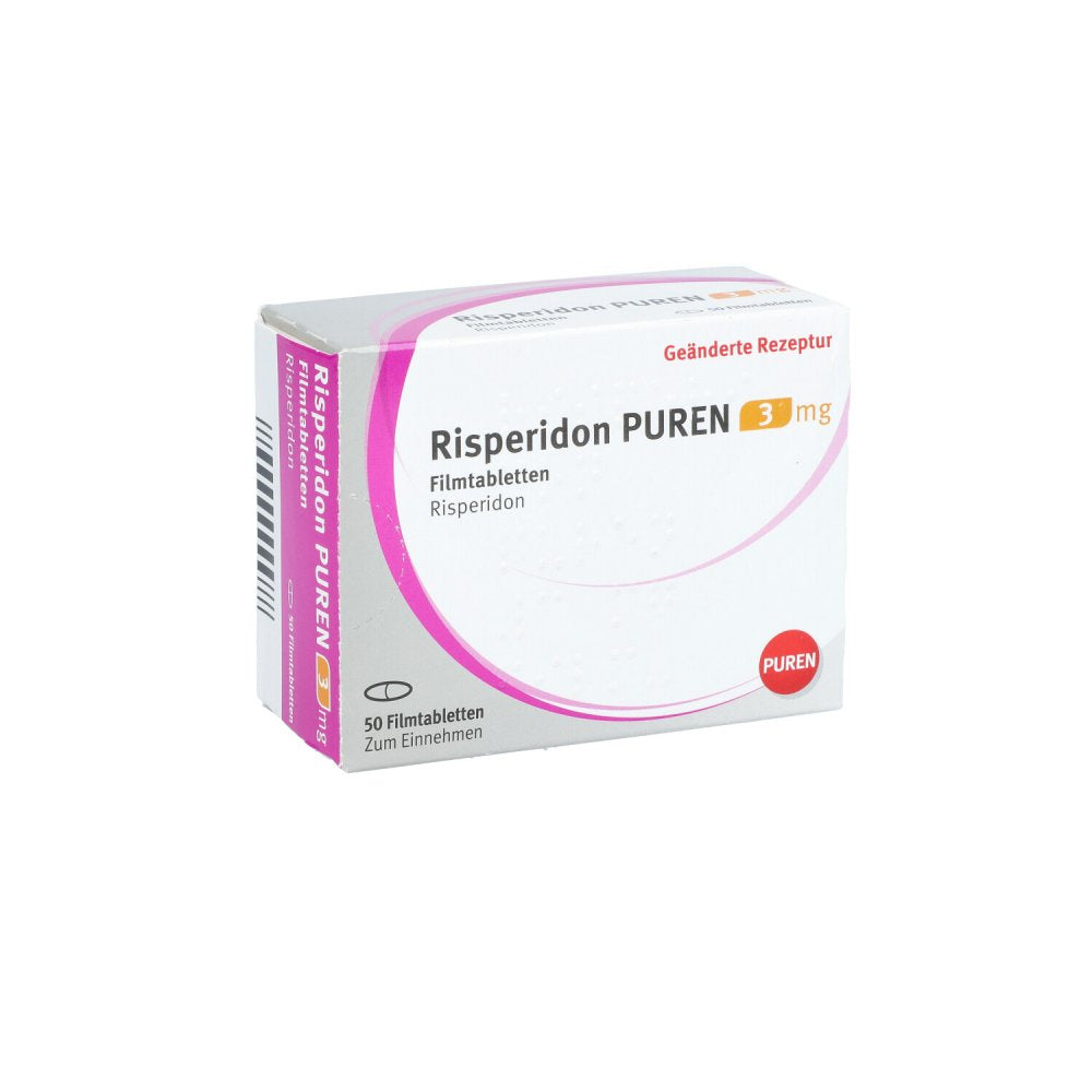 Das Produktfoto zeigt Risperidon Puren 3 Mg Filmtabletten (50 stk) PZN 11358153