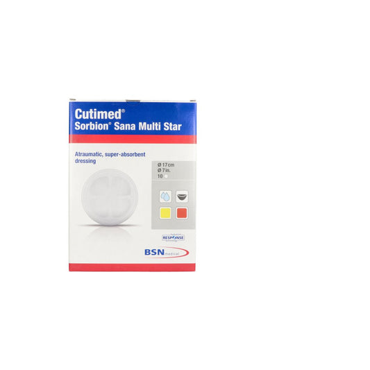 Das Produktfoto zeigt Cutimed Sorbion Sana Multistar Wundaufl.Drm.17 Cm (10 stk) PZN 11361818