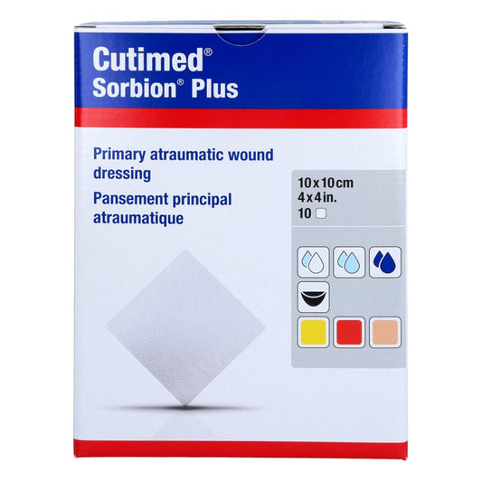 Das Produktfoto zeigt Cutimed Sorbion Plus Wundauflage 10x10 Cm (10 stk) PZN 11361936