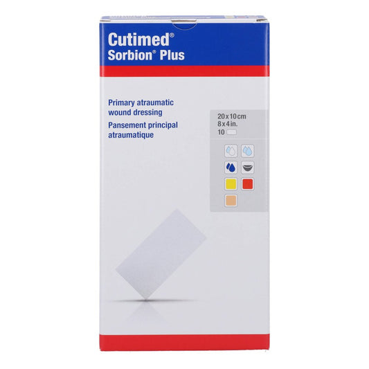 Das Produktfoto zeigt Cutimed Sorbion Plus Wundauflage 10x20 Cm (10 stk) PZN 11361942
