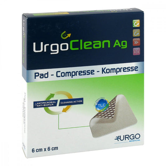 Das Produktfoto zeigt Urgoclean Ag Kompressen 6x6 Cm Steril (10 stk) PZN 11370007
