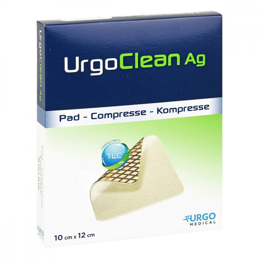 Das Produktfoto zeigt Urgoclean Ag Kompressen 10x12 Cm Steril (10 stk) PZN 11370013