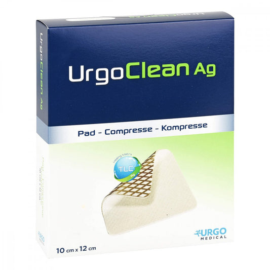 Das Produktfoto zeigt Urgoclean Ag Kompressen 10x12 Cm Steril (20 stk) PZN 11370036