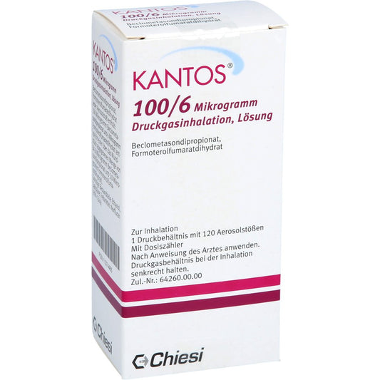 Das Produktfoto zeigt Kantos 100 Μg/6 Μg 120 Hub Druckgasinhalation (1 stk) PZN 11374465