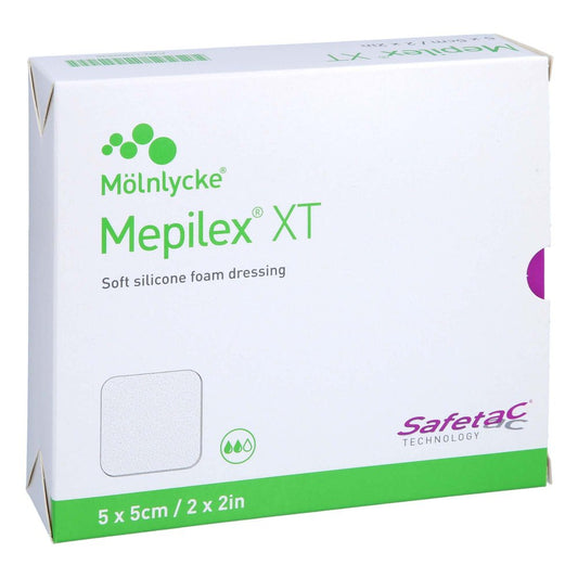 Das Produktfoto zeigt Mepilex Xt 5x5 Cm Schaumverband (5 stk) PZN 11374502