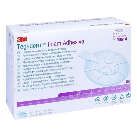 Das Produktfoto zeigt Tegaderm Foam Adhesive 6,9x7,6 Cm Oval 90614 (10 stk) PZN 11374560