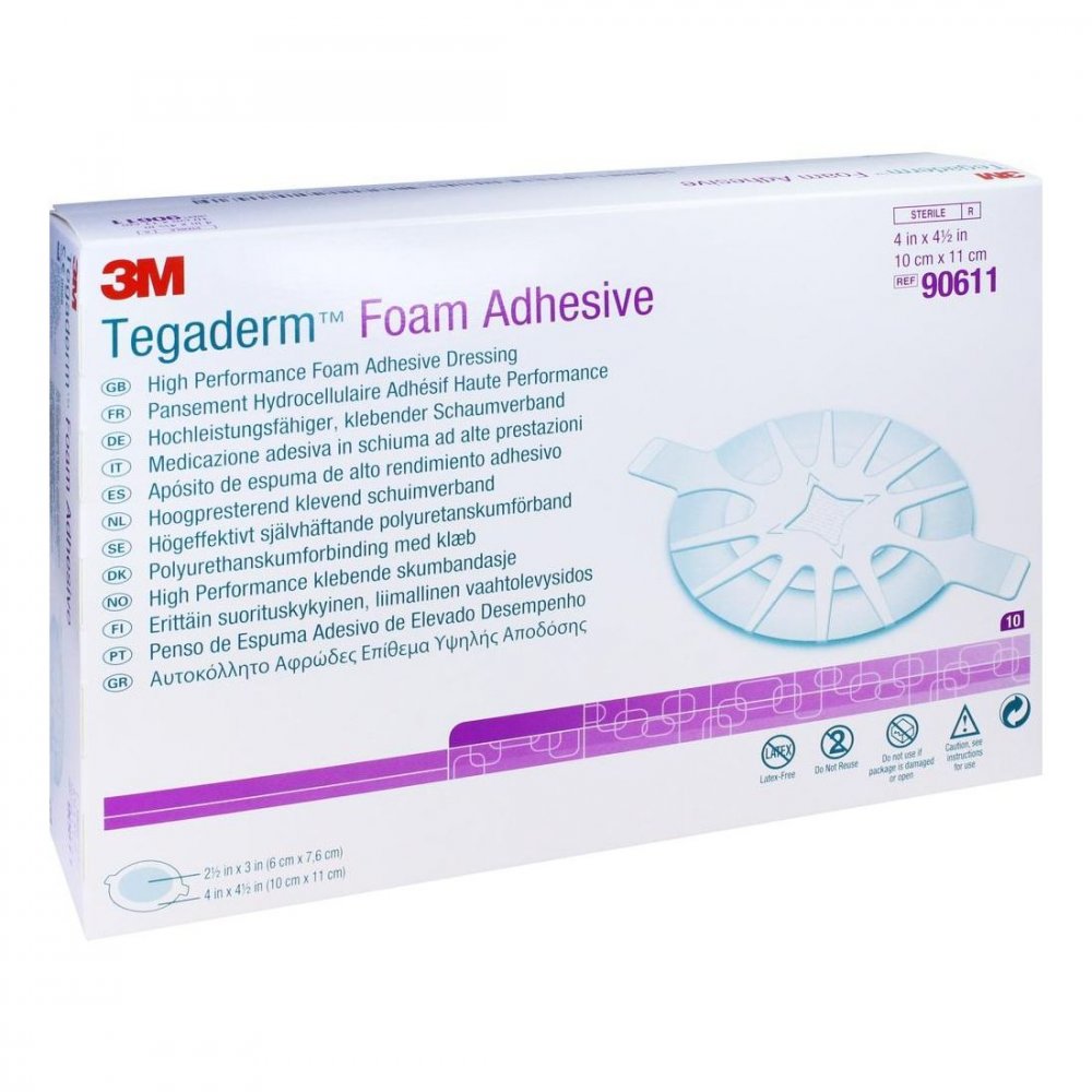 Das Produktfoto zeigt Tegaderm Foam Adhesive 10x11 Cm Oval 90611 (10 stk) PZN 11374577