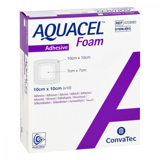 Das Produktfoto zeigt Aquacel Foam Adhäsiv 10x10 Cm Verband (10 stk) PZN 11376079